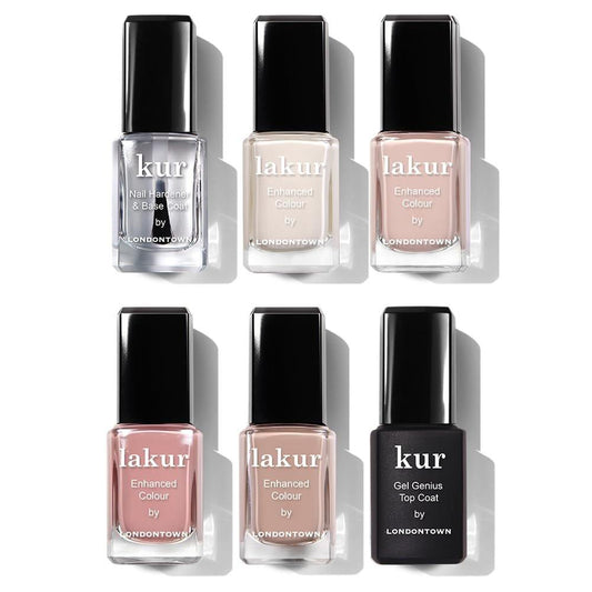 LONDONTOWN The Sophisticate Collection – Komplettes Maniküre-Nagellack-Set mit Nagelhärter & Basislack, Gel Genius Top Coat und 4 Nagellackfarben, 0,40 fl oz