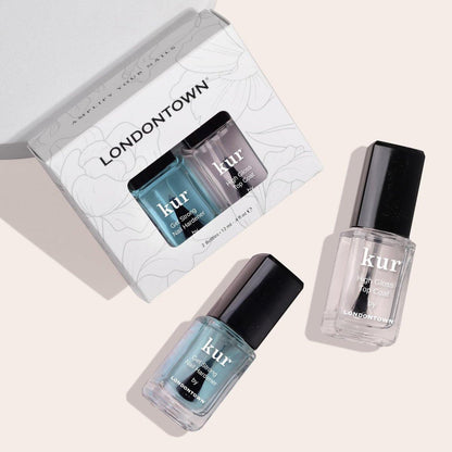 LONDONTOWN Strength & Shine Duo – Nagelhärter und Hochglanz-Überlack Set für starke, glänzende Nägel, 2 x 0,2 fl oz