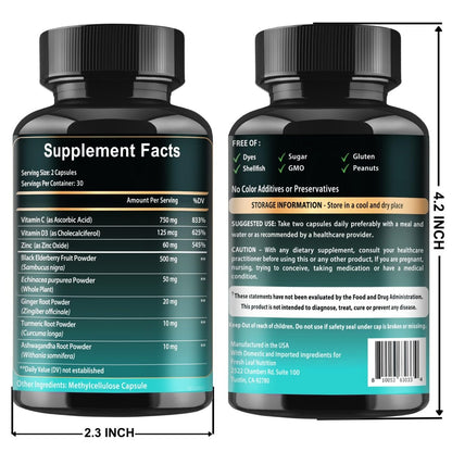 VITBOOST Holunder Immunsystem Unterstützung 8-in-1 Komplex mit Echinacea, Vitamin C & Zink, Vitamin D 5000 IE, Kurkuma, Ingwer, Ashwagandha – 60 Kapseln