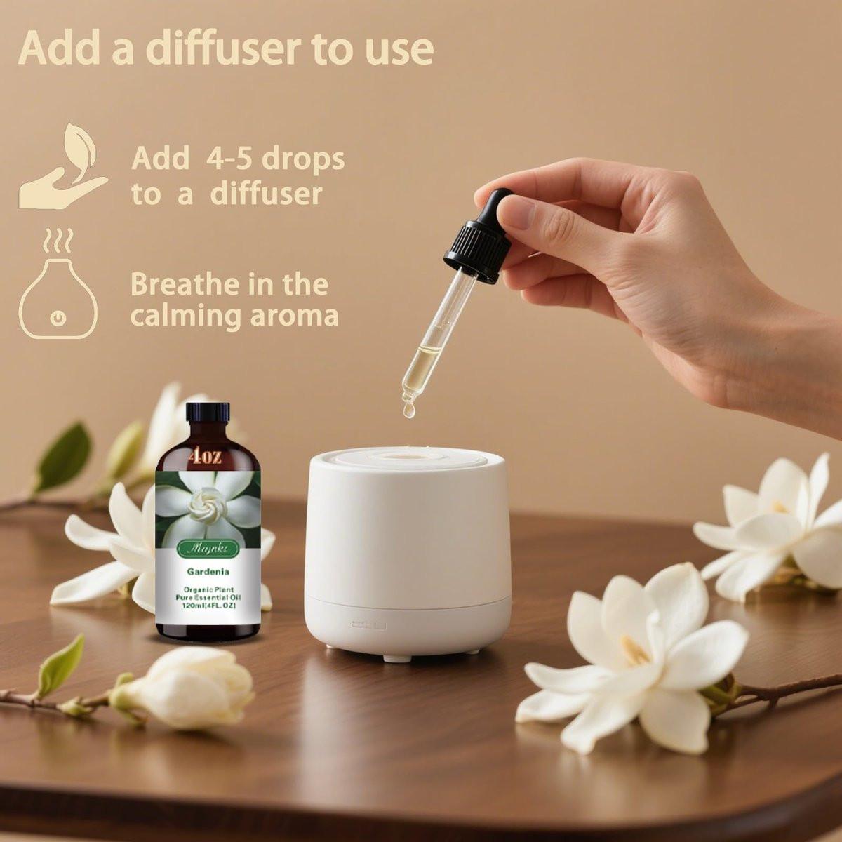 Gardenia Ätherisches Öl – Gardenia Duftöl für Diffuser, Luftbefeuchter, DIY Kerzen, Seife, romantischer Duft, Massage, geschenkfertig – MLYNKL Gardenia Öl (4,33 fl oz / 130 ml)