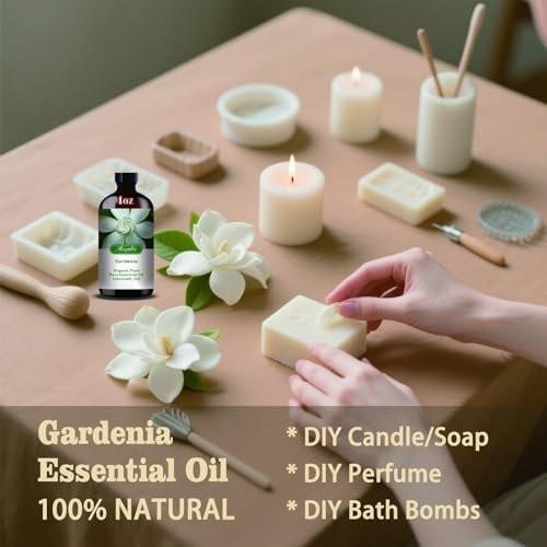 Gardenia Ätherisches Öl – Gardenia Duftöl für Diffuser, Luftbefeuchter, DIY Kerzen, Seife, romantischer Duft, Massage, geschenkfertig – MLYNKL Gardenia Öl (4,33 fl oz / 130 ml)