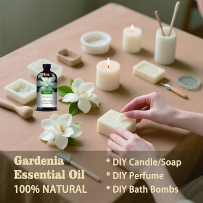 Gardenia Ätherisches Öl – Gardenia Duftöl für Diffuser, Luftbefeuchter, DIY Kerzen, Seife, romantischer Duft, Massage, geschenkfertig – MLYNKL Gardenia Öl (4,33 fl oz / 130 ml)