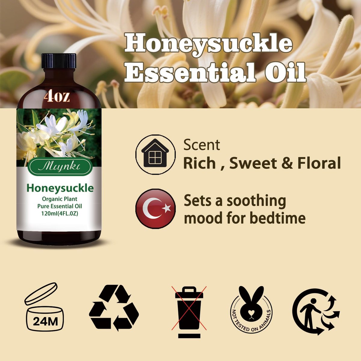 Honeysuckle Ätherisches Öl – Honeysuckle Duftöl für Diffuser, Luftbefeuchter, DIY Kerzen, Seife, Blumenduft, Zuhause, Geschenk – MLYNKL Honeysuckle Öl (130 ml / 4,33 fl oz)
