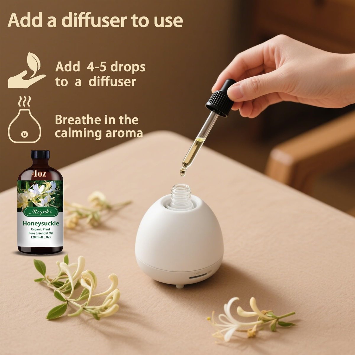 Honeysuckle Ätherisches Öl – Honeysuckle Duftöl für Diffuser, Luftbefeuchter, DIY Kerzen, Seife, Blumenduft, Zuhause, Geschenk – MLYNKL Honeysuckle Öl (130 ml / 4,33 fl oz)