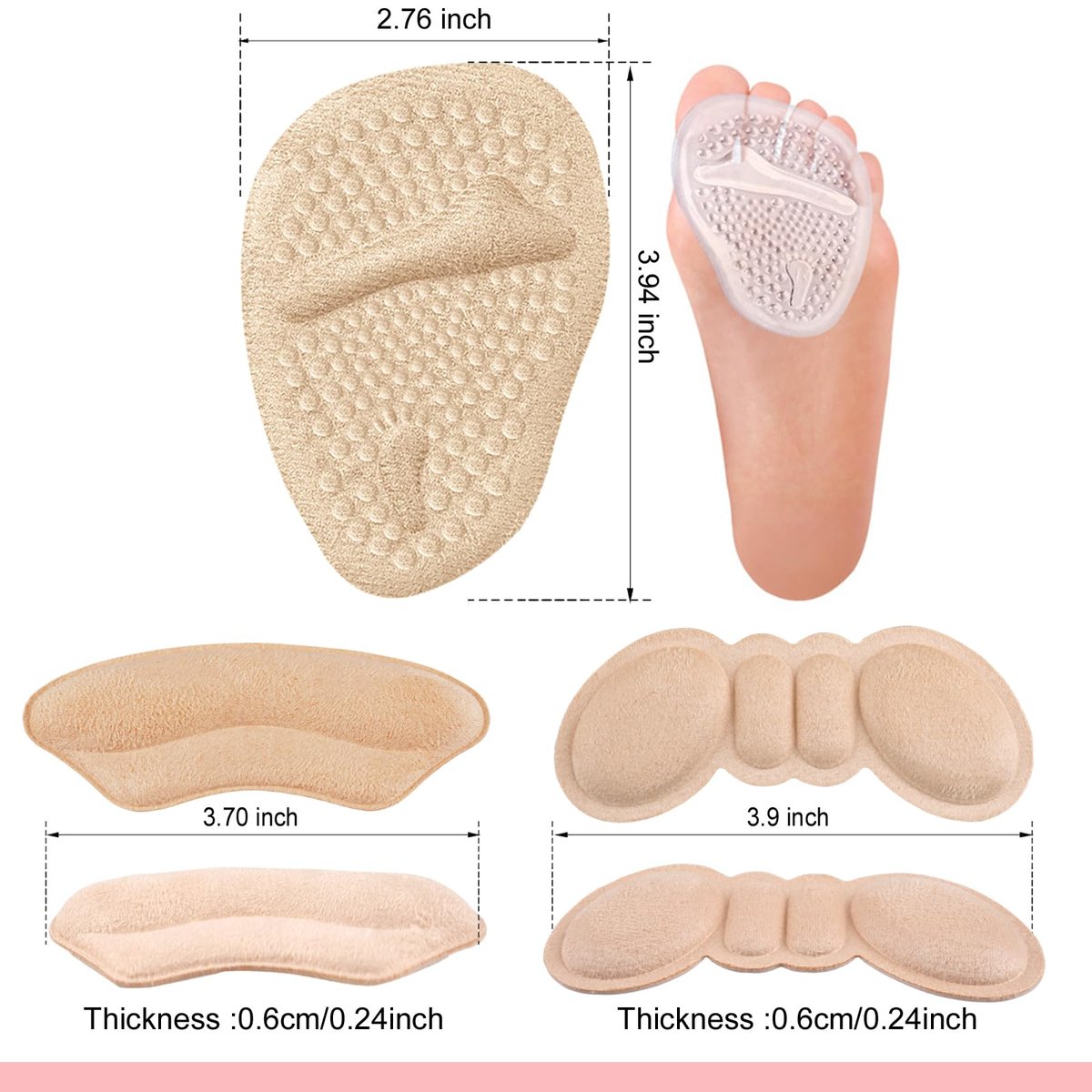 6 Paar Fersenpolster für Damenschuhe – Gel-Fersenpads, Schuhpolster für hohe Absätze, Metatarsalpolster, Schuheinlagen für Frauen