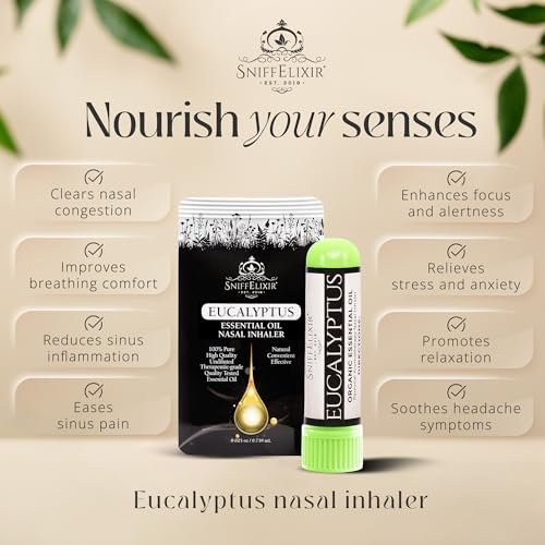 Eukalyptus ätherisches Öl Aromatherapie Nasal Stick Vapor Inhaler - Allergielinderung, USA hergestellt mit biologischen ätherischen Ölen, natürliche Atemunterstützung