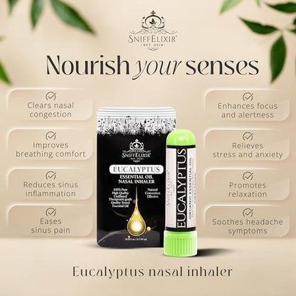 Eukalyptus ätherisches Öl Aromatherapie Nasal Stick Vapor Inhaler - Allergielinderung, USA hergestellt mit biologischen ätherischen Ölen, natürliche Atemunterstützung