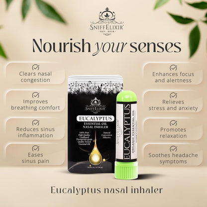 Eukalyptus ätherisches Öl Aromatherapie Nasal Stick Vapor Inhaler - Allergielinderung, USA hergestellt mit biologischen ätherischen Ölen, natürliche Atemunterstützung