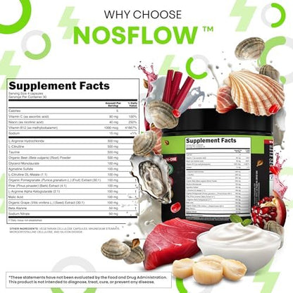 NosFlow Nitric Oxide Supplement für Männer | Rote Beete, Taurin, L-Arginin, Apfelsäure, L-Citrullin, Kiefernrinde, Glycerin, Agmatin, Traubenkern, Vitamin C, B12, B3 von Clean Nutra