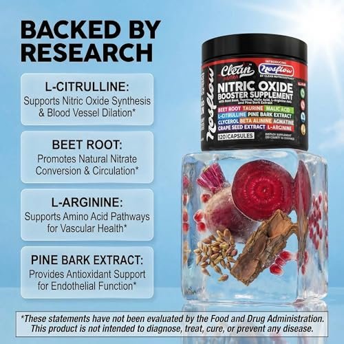 NosFlow Nitric Oxide Supplement für Männer | Rote Beete, Taurin, L-Arginin, Apfelsäure, L-Citrullin, Kiefernrinde, Glycerin, Agmatin, Traubenkern, Vitamin C, B12, B3 von Clean Nutra
