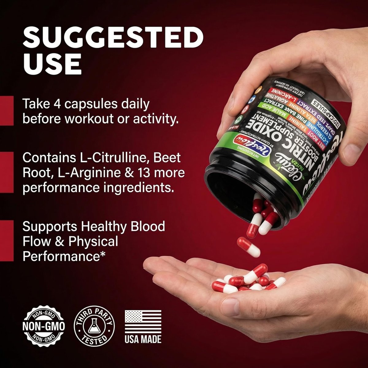 NosFlow Nitric Oxide Supplement für Männer | Rote Beete, Taurin, L-Arginin, Apfelsäure, L-Citrullin, Kiefernrinde, Glycerin, Agmatin, Traubenkern, Vitamin C, B12, B3 von Clean Nutra