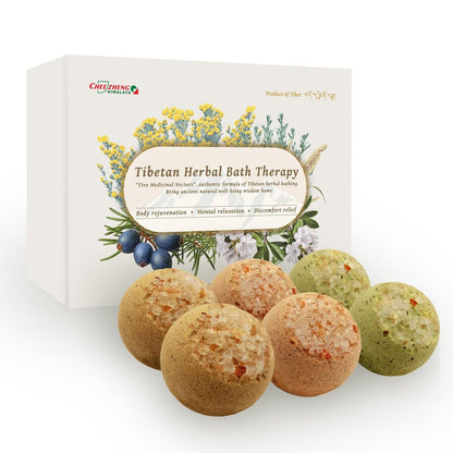 CheezhengHimalaya Tibetische Kräuter-Badetherapie – Badebomben Geschenkset mit tibetischer Kräuterformel, fünf Heilsnektaren, entspannend, belebend, pflegend für die Haut, 6er-Pack