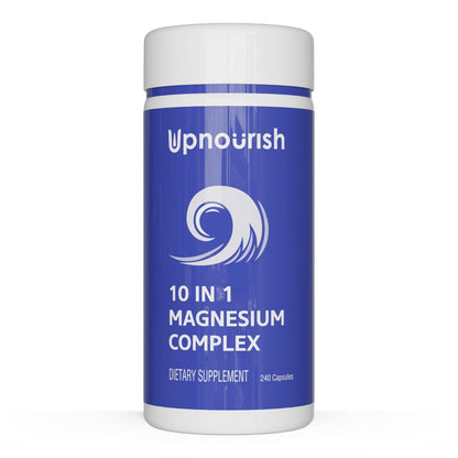 UpNourish Magnesium Komplex – 10-in-1 Vollspektrum Magnesium Supplement mit Glycinat, Citrat, Taurat, Malat, Carbonat, Oxid und mehr – 240 vegane Kapseln