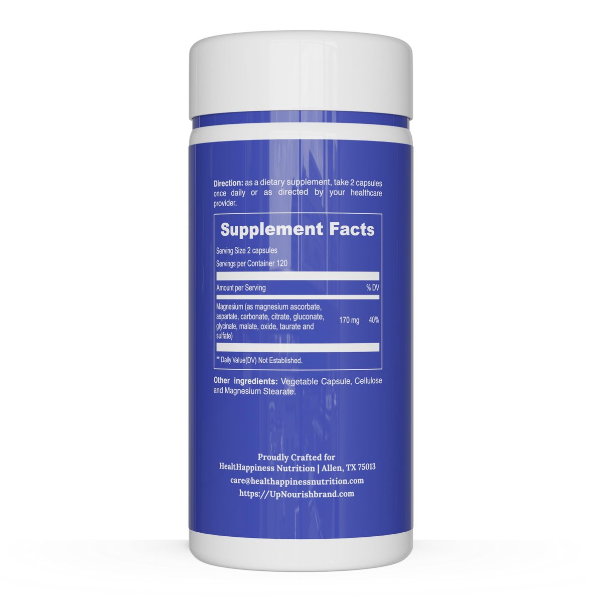 UpNourish Magnesium Komplex – 10-in-1 Vollspektrum Magnesium Supplement mit Glycinat, Citrat, Taurat, Malat, Carbonat, Oxid und mehr – 240 vegane Kapseln