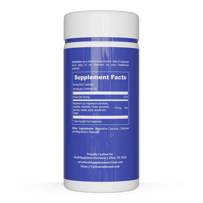 UpNourish Magnesium Komplex – 10-in-1 Vollspektrum Magnesium Supplement mit Glycinat, Citrat, Taurat, Malat, Carbonat, Oxid und mehr – 240 vegane Kapseln