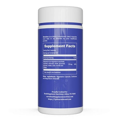 UpNourish Magnesium Komplex – 10-in-1 Vollspektrum Magnesium Supplement mit Glycinat, Citrat, Taurat, Malat, Carbonat, Oxid und mehr – 240 vegane Kapseln