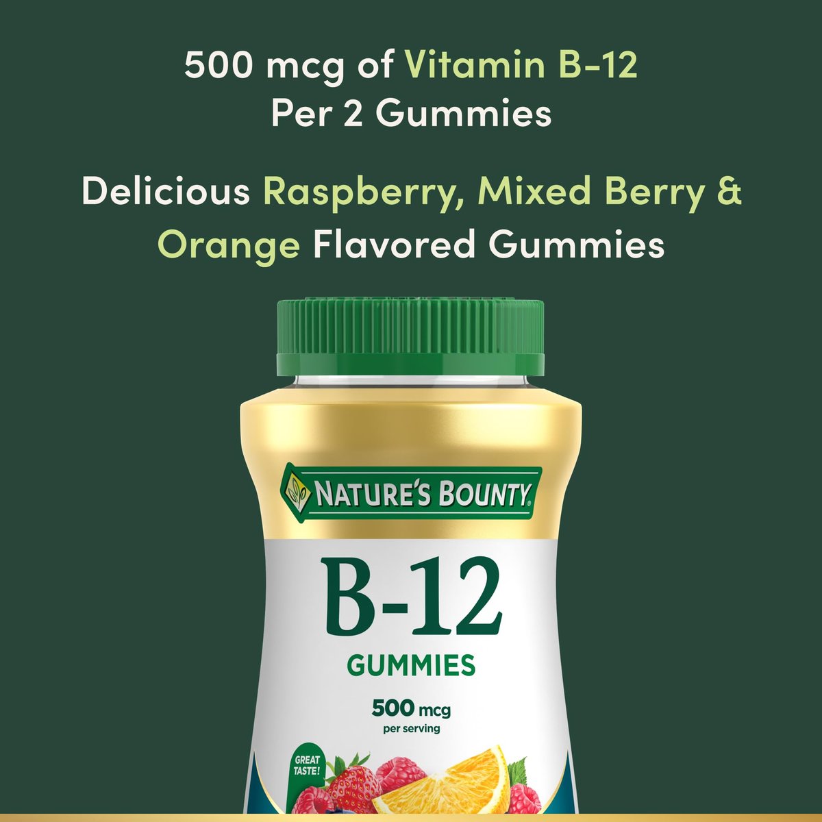 Nature's Bounty Vitamin B12 Gummis - 500 mcg, 160 Stück, zur Unterstützung des Energiestoffwechsels und des Nervensystems, gemischter Beerengeschmack