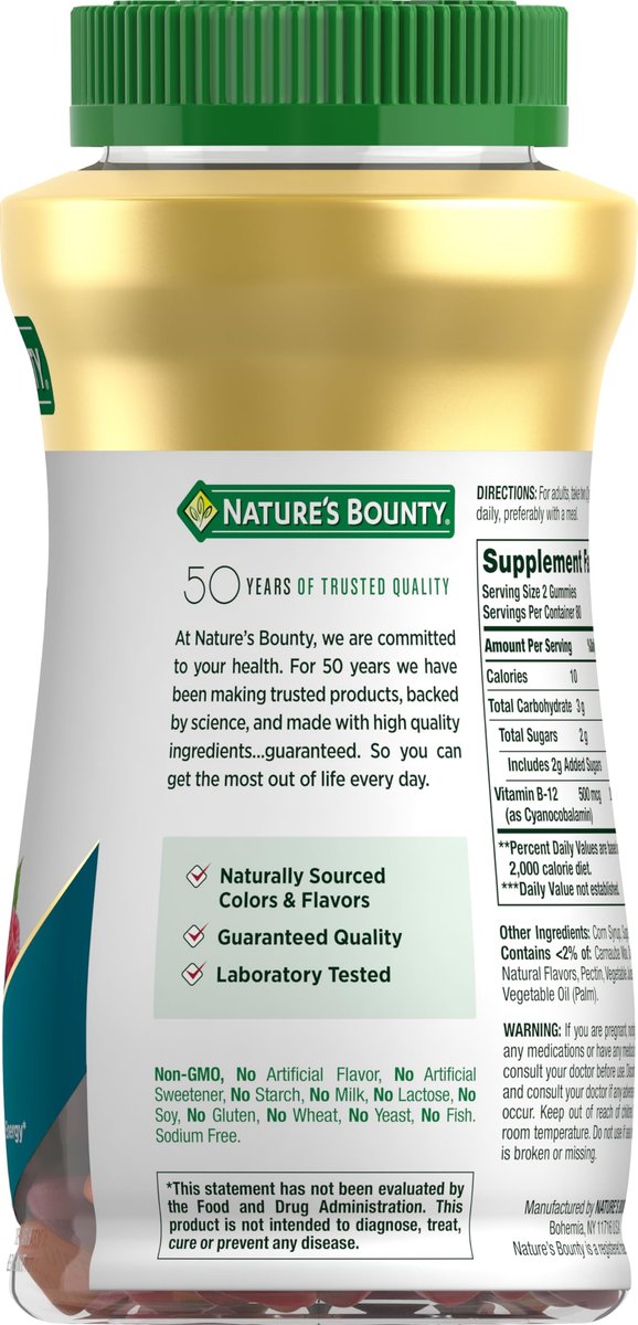Nature's Bounty Vitamin B12 Gummis - 500 mcg, 160 Stück, zur Unterstützung des Energiestoffwechsels und des Nervensystems, gemischter Beerengeschmack