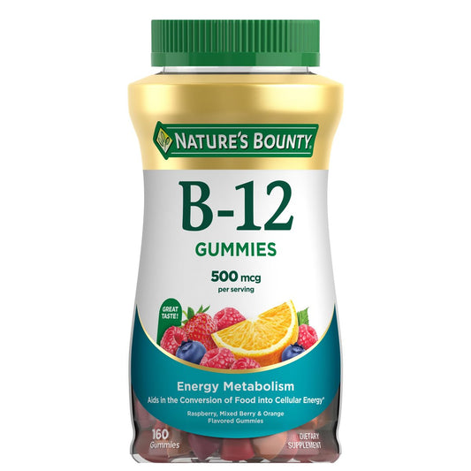 Nature's Bounty Vitamin B12 Gummis - 500 mcg, 160 Stück, zur Unterstützung des Energiestoffwechsels und des Nervensystems, gemischter Beerengeschmack
