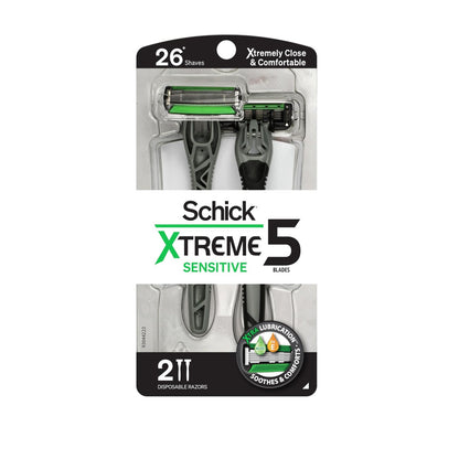 Schick Xtreme 5 Klingen Einwegrasierer für Männer, 2 Stück, Sensitive Skin Rasierer Pack, schützt die Haut vor Irritationen