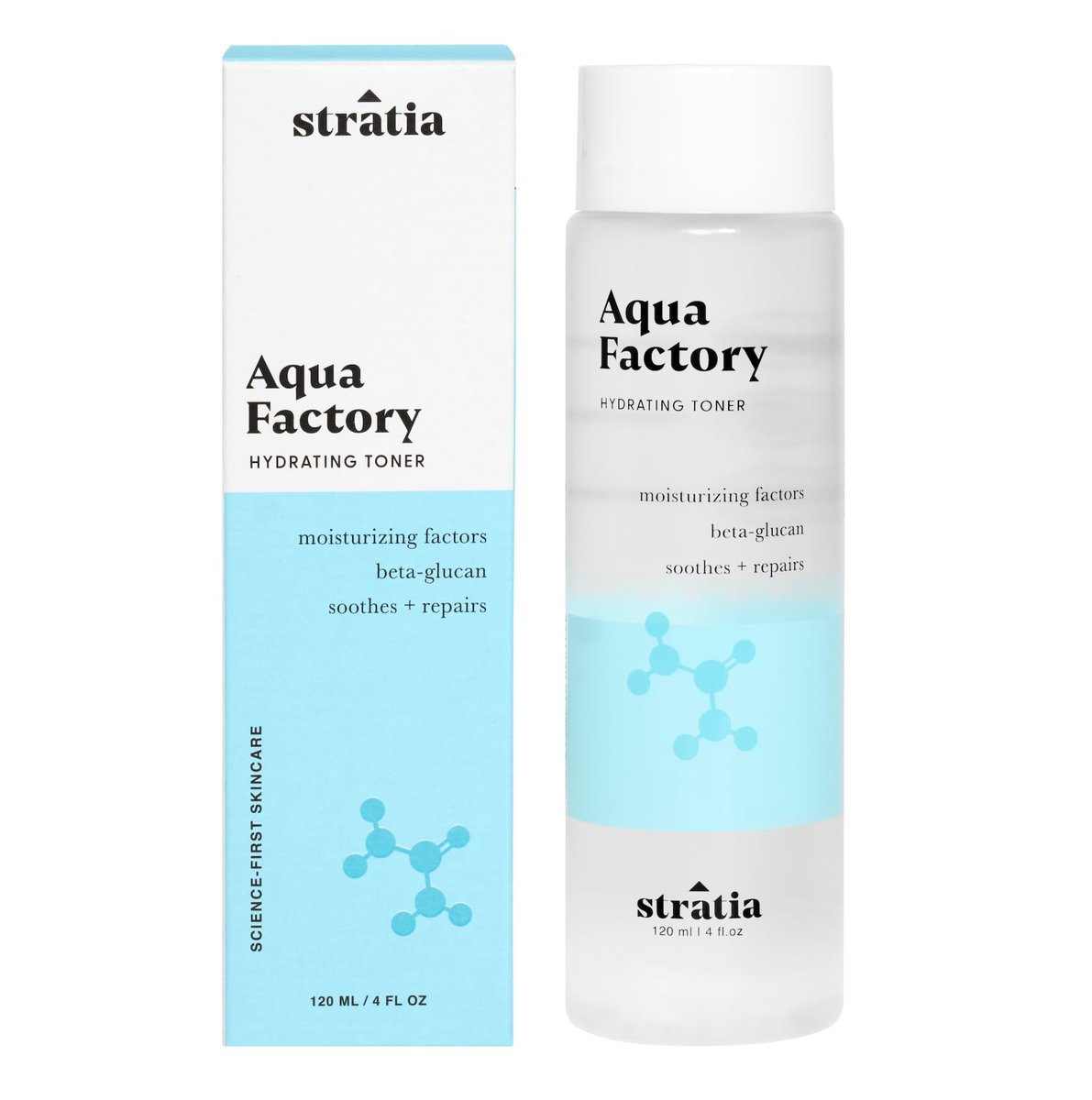 Stratia Aqua Factory Hydrating Toner mit Beta-Glucan, 7 Feuchtigkeitsfaktoren für Barrierereparatur, pflegend für trockene & empfindliche Haut, 118 ml