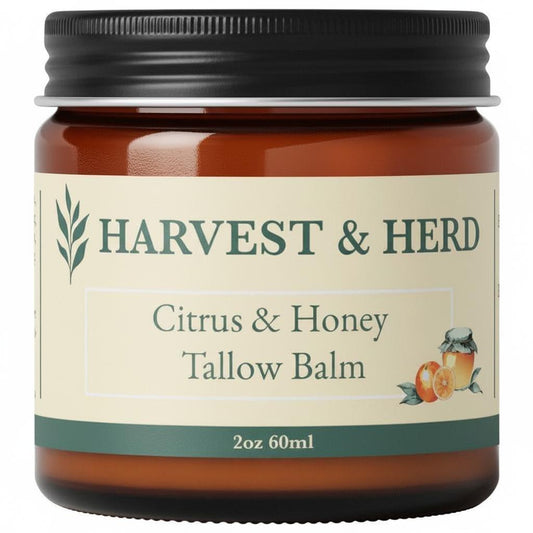 Harvest & Herd Citrus & Honey Tallow Balm – Bio-Hautpflege mit Olivenöl, Manuka-Honig, Bienenwachs, Gelée Royale und ätherischen Ölen (60 ml)
