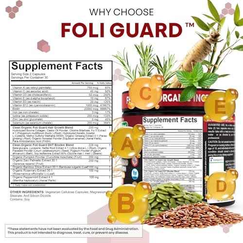 Haarwachstums-Supplement für Männer | Biotin, Kollagen, Kürbiskern, Sägepalme, Eisen, Ginseng, Bambus-Silica, Rosmarin, Pfefferminze, Keratin, Selen, Jod, Leinsamen, Schachtelhalm, Vitamin A C D3 E B12 | 60 Kapseln