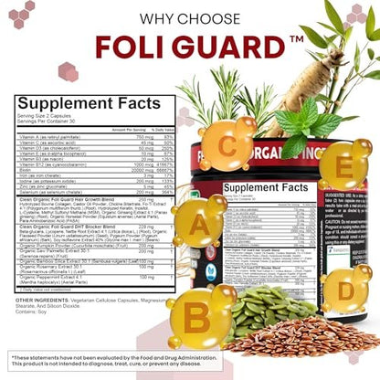 Haarwachstums-Supplement für Männer | Biotin, Kollagen, Kürbiskern, Sägepalme, Eisen, Ginseng, Bambus-Silica, Rosmarin, Pfefferminze, Keratin, Selen, Jod, Leinsamen, Schachtelhalm, Vitamin A C D3 E B12 | 60 Kapseln