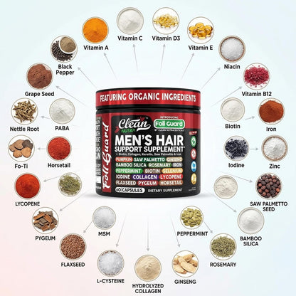 Haarwachstums-Supplement für Männer | Biotin, Kollagen, Kürbiskern, Sägepalme, Eisen, Ginseng, Bambus-Silica, Rosmarin, Pfefferminze, Keratin, Selen, Jod, Leinsamen, Schachtelhalm, Vitamin A C D3 E B12 | 60 Kapseln
