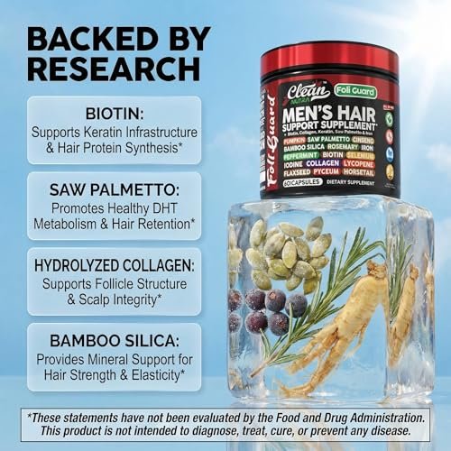 Haarwachstums-Supplement für Männer | Biotin, Kollagen, Kürbiskern, Sägepalme, Eisen, Ginseng, Bambus-Silica, Rosmarin, Pfefferminze, Keratin, Selen, Jod, Leinsamen, Schachtelhalm, Vitamin A C D3 E B12 | 60 Kapseln