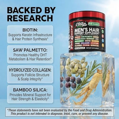 Haarwachstums-Supplement für Männer | Biotin, Kollagen, Kürbiskern, Sägepalme, Eisen, Ginseng, Bambus-Silica, Rosmarin, Pfefferminze, Keratin, Selen, Jod, Leinsamen, Schachtelhalm, Vitamin A C D3 E B12 | 60 Kapseln