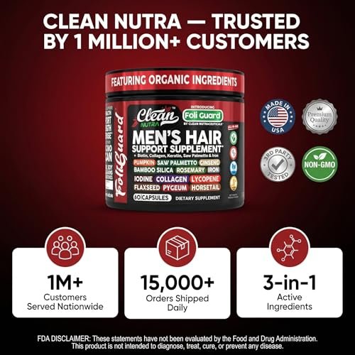 Haarwachstums-Supplement für Männer | Biotin, Kollagen, Kürbiskern, Sägepalme, Eisen, Ginseng, Bambus-Silica, Rosmarin, Pfefferminze, Keratin, Selen, Jod, Leinsamen, Schachtelhalm, Vitamin A C D3 E B12 | 60 Kapseln