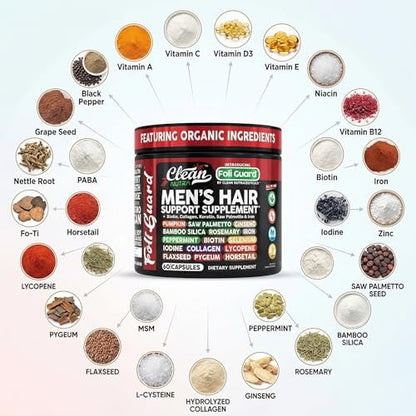 Haarwachstums-Supplement für Männer | Biotin, Kollagen, Kürbiskern, Sägepalme, Eisen, Ginseng, Bambus-Silica, Rosmarin, Pfefferminze, Keratin, Selen, Jod, Leinsamen, Schachtelhalm, Vitamin A C D3 E B12 | 60 Kapseln