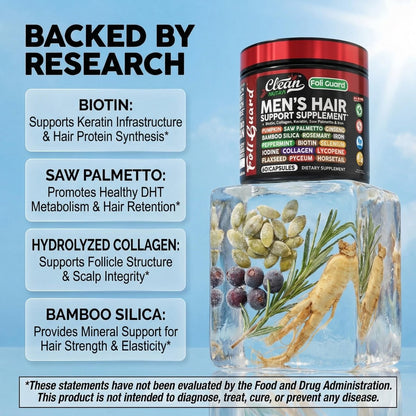 Haarwachstums-Supplement für Männer | Biotin, Kollagen, Kürbiskern, Sägepalme, Eisen, Ginseng, Bambus-Silica, Rosmarin, Pfefferminze, Keratin, Selen, Jod, Leinsamen, Schachtelhalm, Vitamin A C D3 E B12 | 60 Kapseln