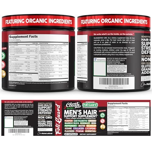 Haarwachstums-Supplement für Männer | Biotin, Kollagen, Kürbiskern, Sägepalme, Eisen, Ginseng, Bambus-Silica, Rosmarin, Pfefferminze, Keratin, Selen, Jod, Leinsamen, Schachtelhalm, Vitamin A C D3 E B12 | 60 Kapseln