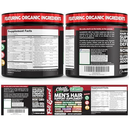 Haarwachstums-Supplement für Männer | Biotin, Kollagen, Kürbiskern, Sägepalme, Eisen, Ginseng, Bambus-Silica, Rosmarin, Pfefferminze, Keratin, Selen, Jod, Leinsamen, Schachtelhalm, Vitamin A C D3 E B12 | 60 Kapseln