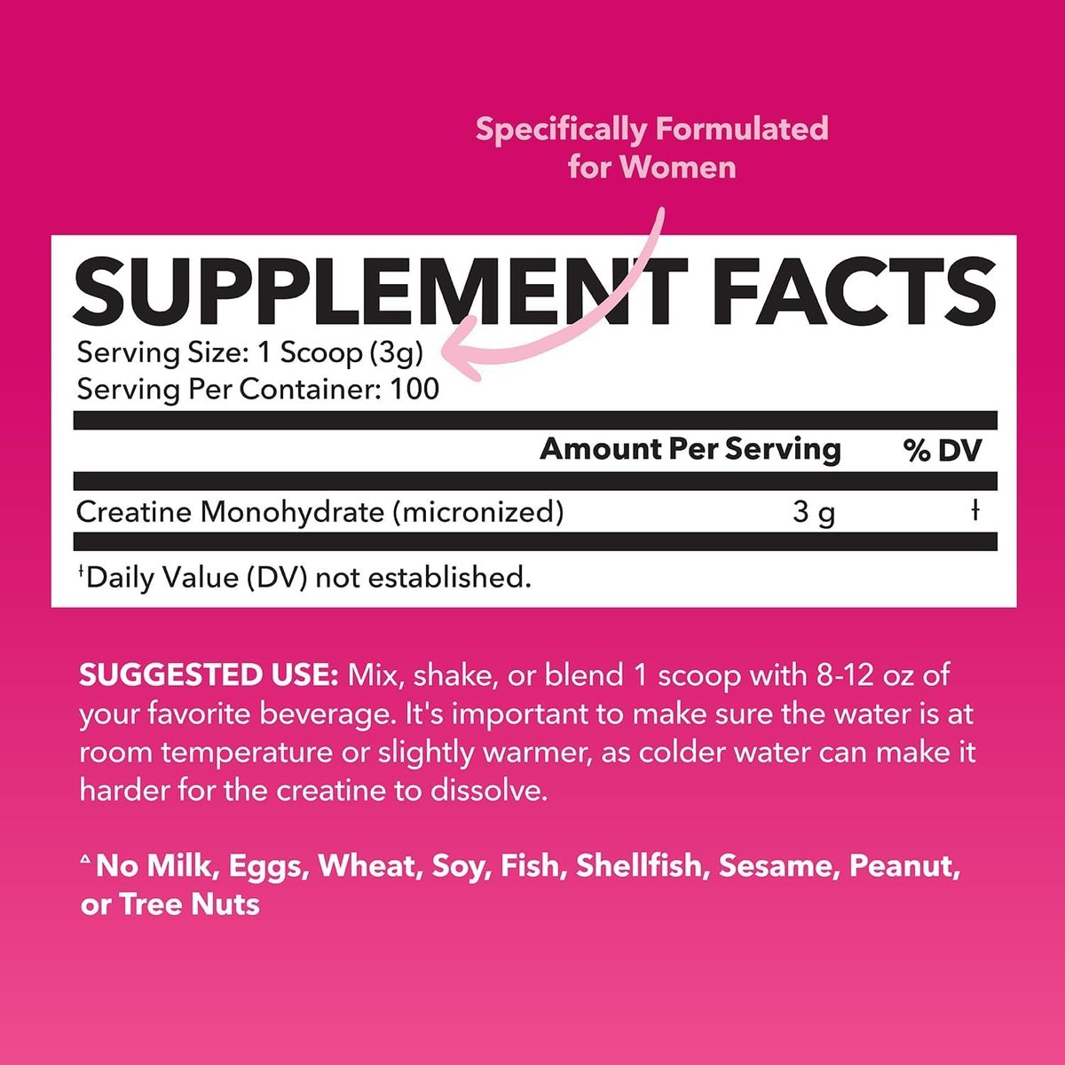 Creatin für Frauen - Speziell für Frauen entwickelt - 3g mikronisiertes Creatin-Monohydrat pro Portion zur Unterstützung von Energie, fettfreier Muskelmasse und geistiger Klarheit - ungesüßt, vegan, nicht-GVO, 100 Portionen