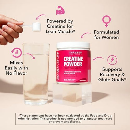 Creatin für Frauen - Speziell für Frauen entwickelt - 3g mikronisiertes Creatin-Monohydrat pro Portion zur Unterstützung von Energie, fettfreier Muskelmasse und geistiger Klarheit - ungesüßt, vegan, nicht-GVO, 100 Portionen