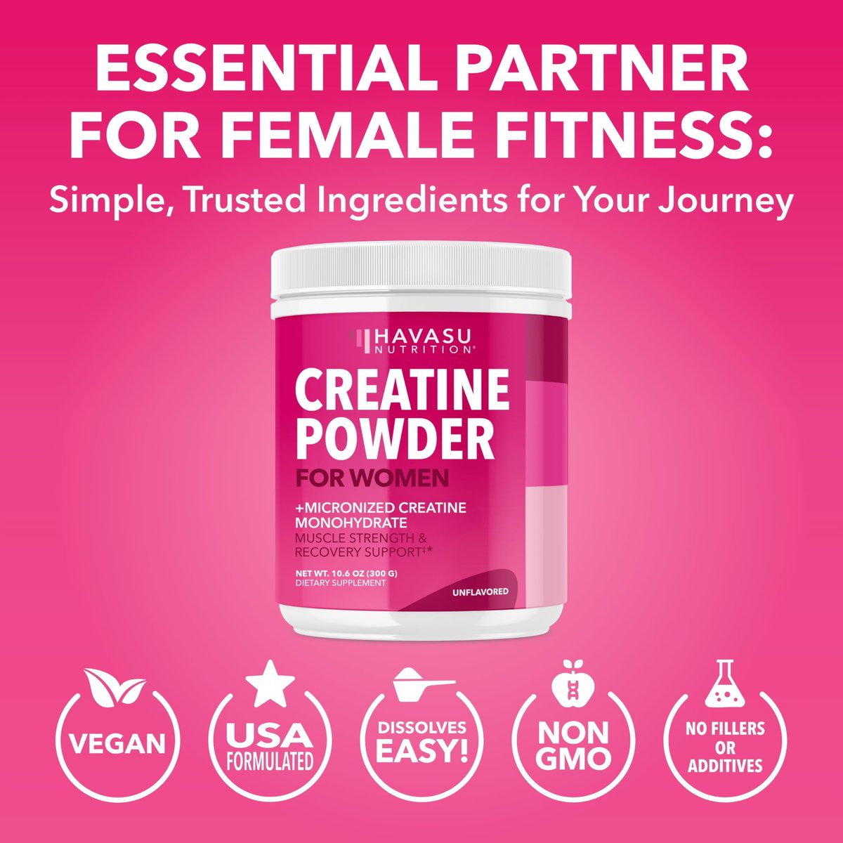 Creatin für Frauen - Speziell für Frauen entwickelt - 3g mikronisiertes Creatin-Monohydrat pro Portion zur Unterstützung von Energie, fettfreier Muskelmasse und geistiger Klarheit - ungesüßt, vegan, nicht-GVO, 100 Portionen