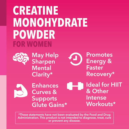 Creatin für Frauen - Speziell für Frauen entwickelt - 3g mikronisiertes Creatin-Monohydrat pro Portion zur Unterstützung von Energie, fettfreier Muskelmasse und geistiger Klarheit - ungesüßt, vegan, nicht-GVO, 100 Portionen