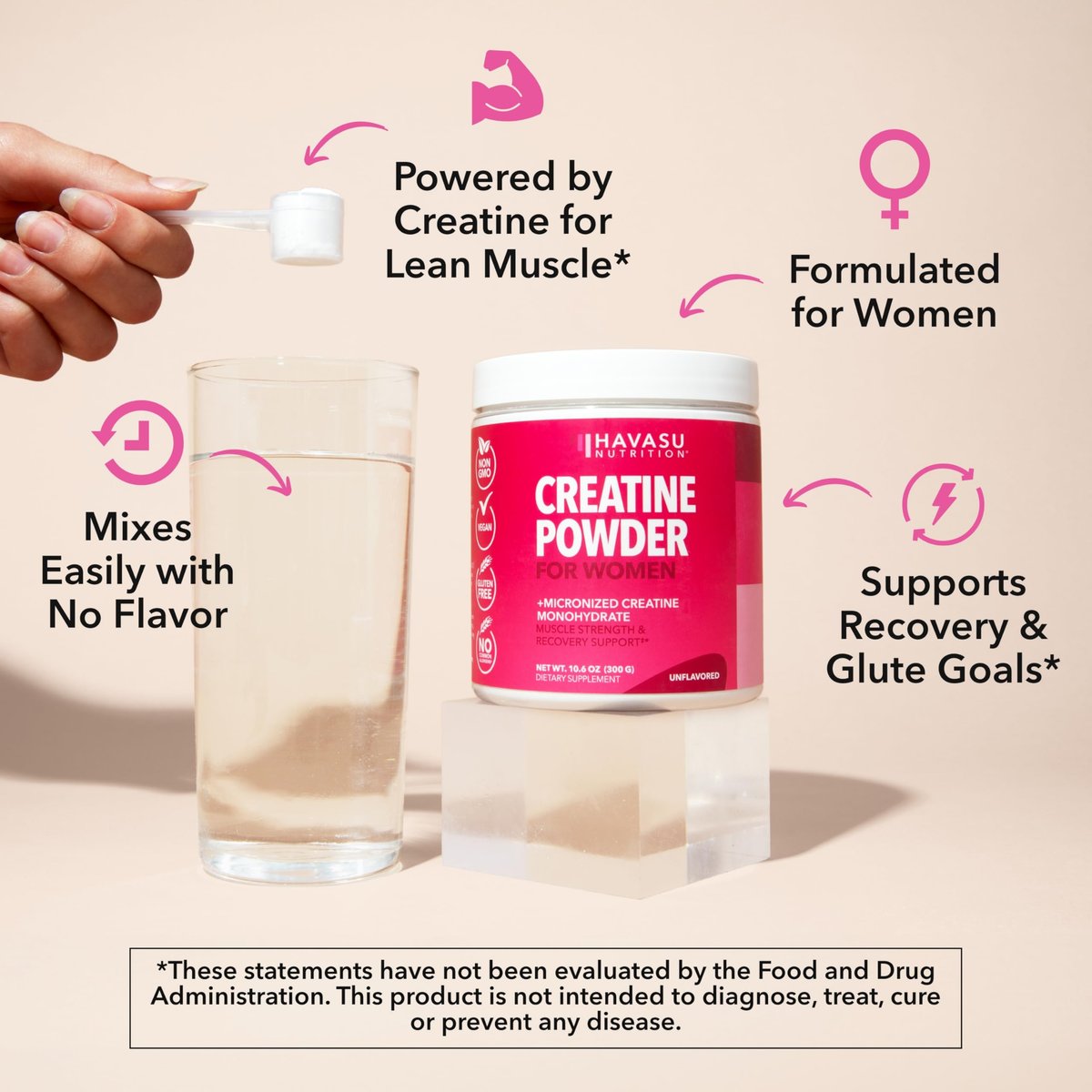 Creatin für Frauen - Speziell für Frauen entwickelt - 3g mikronisiertes Creatin-Monohydrat pro Portion zur Unterstützung von Energie, fettfreier Muskelmasse und geistiger Klarheit - ungesüßt, vegan, nicht-GVO, 100 Portionen