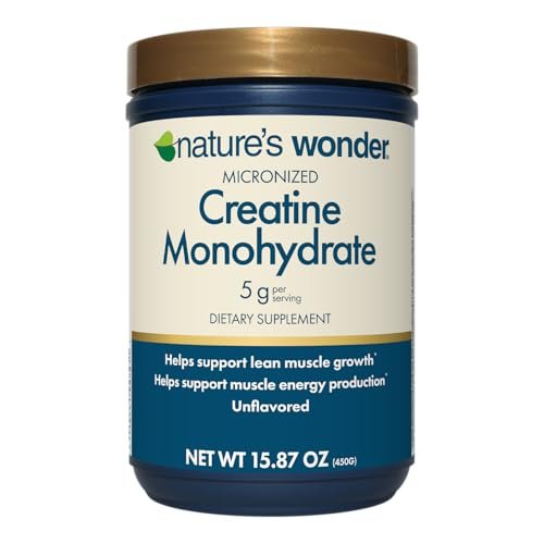 Nature's Wonder Micronisiertes Kreatin-Monohydrat Pulver 5g, Muskelgesundheit, Muskelenergieproduktion, Laktosefrei, 5g pro Portion, 450g, 90 Portionen