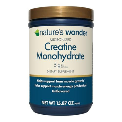 Nature's Wonder Micronisiertes Kreatin-Monohydrat Pulver 5g, Muskelgesundheit, Muskelenergieproduktion, Laktosefrei, 5g pro Portion, 450g, 90 Portionen