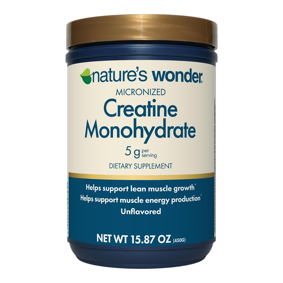 Nature's Wonder Micronisiertes Kreatin-Monohydrat Pulver 5g, Muskelgesundheit, Muskelenergieproduktion, Laktosefrei, 5g pro Portion, 450g, 90 Portionen