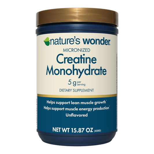 Nature's Wonder Micronisiertes Kreatin-Monohydrat Pulver 5g, Muskelgesundheit, Muskelenergieproduktion, Laktosefrei, 5g pro Portion, 450g, 90 Portionen