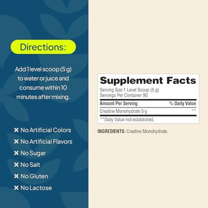 Nature's Wonder Micronisiertes Kreatin-Monohydrat Pulver 5g, Muskelgesundheit, Muskelenergieproduktion, Laktosefrei, 5g pro Portion, 450g, 90 Portionen