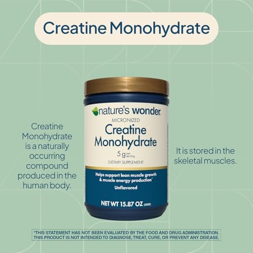 Nature's Wonder Micronisiertes Kreatin-Monohydrat Pulver 5g, Muskelgesundheit, Muskelenergieproduktion, Laktosefrei, 5g pro Portion, 450g, 90 Portionen
