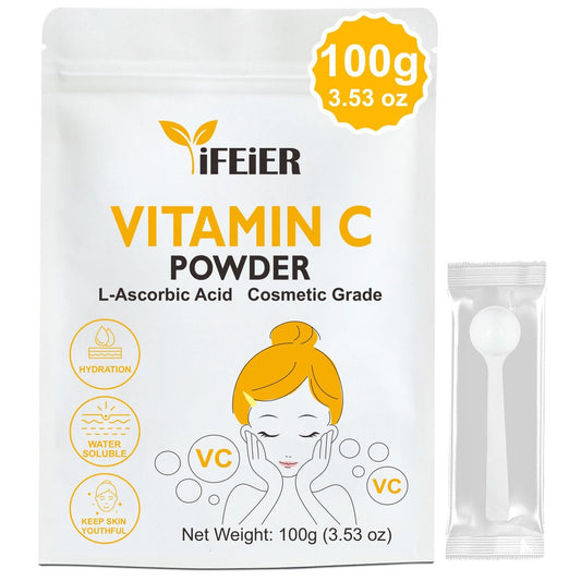 iFEiER Vitamin C Pulver für das Gesicht | 100 g (3,53 oz) Kosmetische Qualität Reines Vitamin C Serum Pulver für die Haut | L-Ascorbinsäure VC Pulver für DIY Serum, Cremes | VC für Gesichtshaut