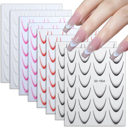 Jremg 3D French Tip Nail Stickers Kit - Wiederverwendbare selbstklebende Nagelkunst-Aufkleber mit geometrischen Mustern, DIY-Maniküre-Designs für Frauen, 10 Blätter, einfaches Auftragen in Salonqualität