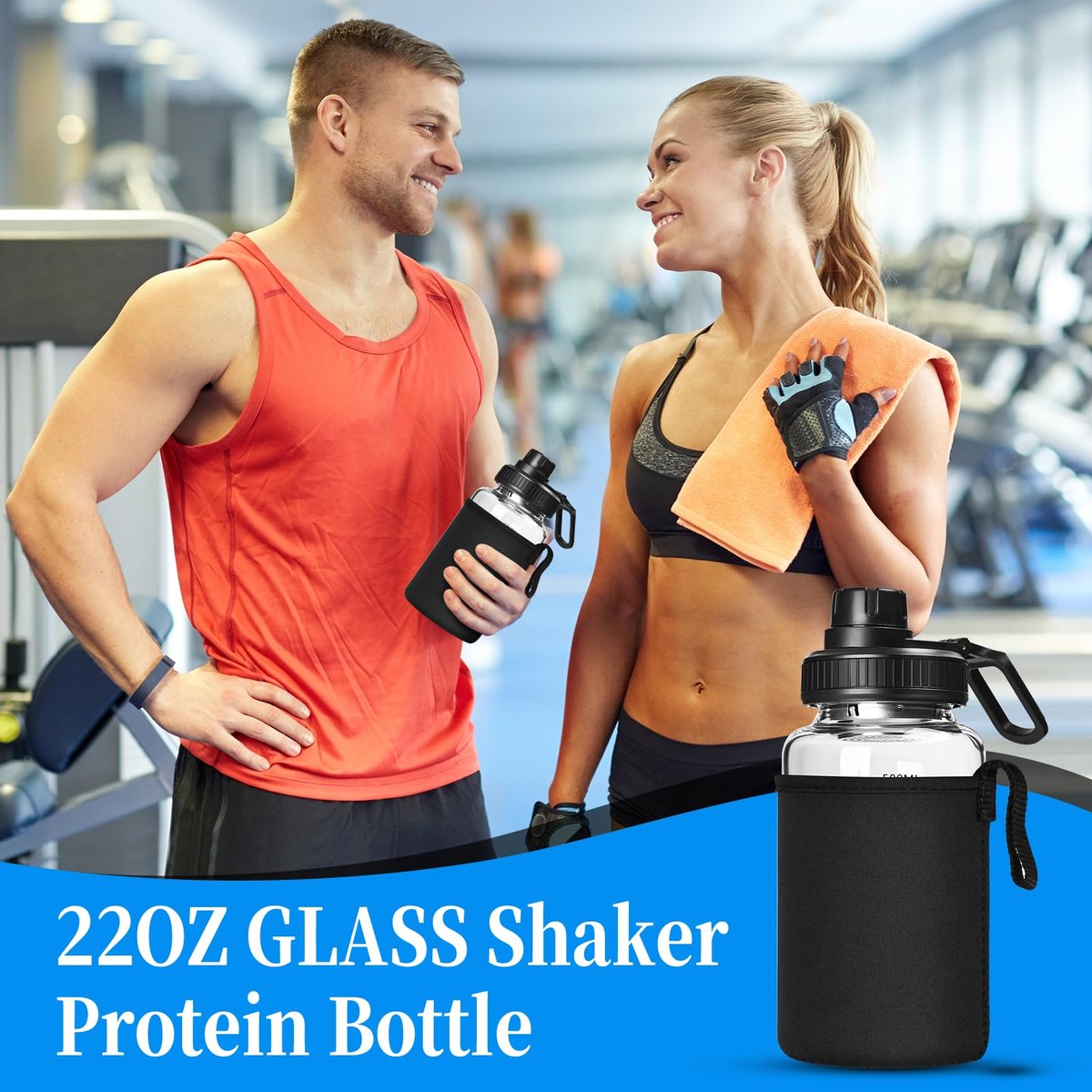 BNCWCQZ Glas-Shakerflasche 22oz – BPA-freie, geruchslose Shakerflasche mit 304 Edelstahlkugel und abnehmbarer Reinigungsbürste für Fitness-Proteinshakes (1er-Pack)